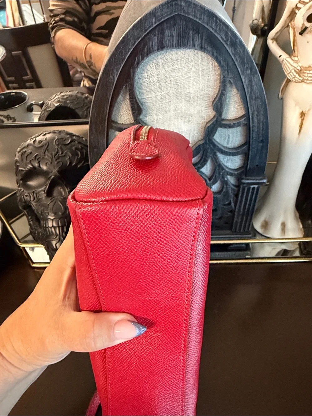 Coach Red Pebble Leather Wristlet Cosmetic Case